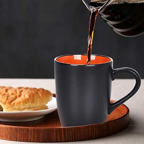 Lifecapido Set of 6 Modern Black Ceramic Coffee Mugs, 16 Ounce