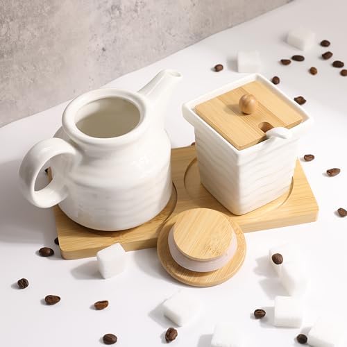 Ceramic Sugar and Creamer Set with Tray,12oz Cream Pitcher,7.5oz Sugar