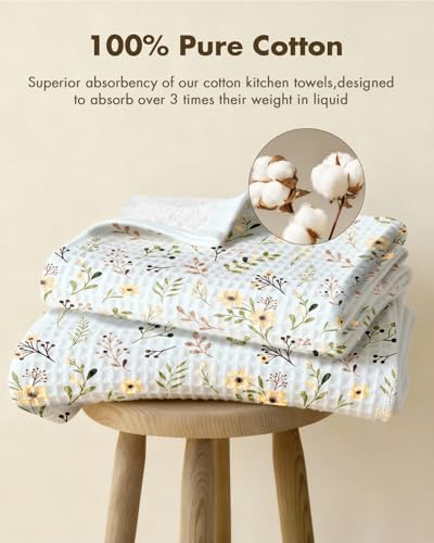 Miss Adola 370GSM Cotton Waffle Kitchen Towels, Flower