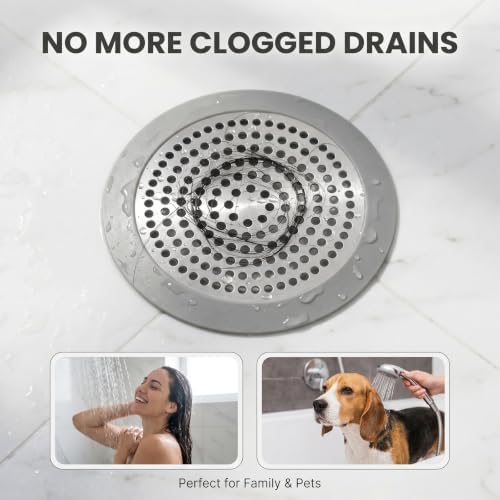 2PCS Shower Drain Hair Catcher, Weighted Metal Bathtub Drain Strainer