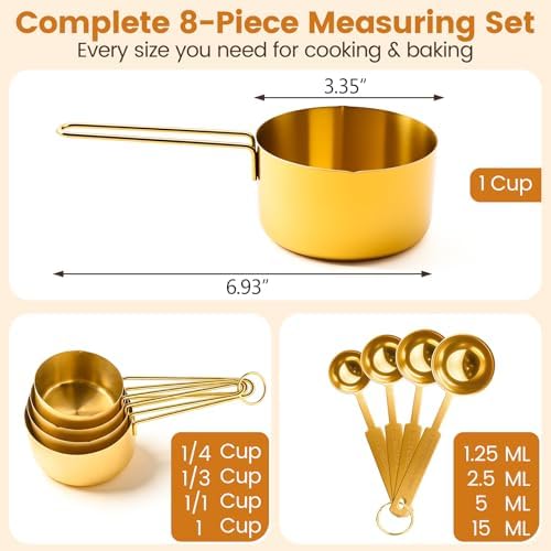 Gold 304 Stainless Steel Measuring Cup and Spoon Set, Stackable