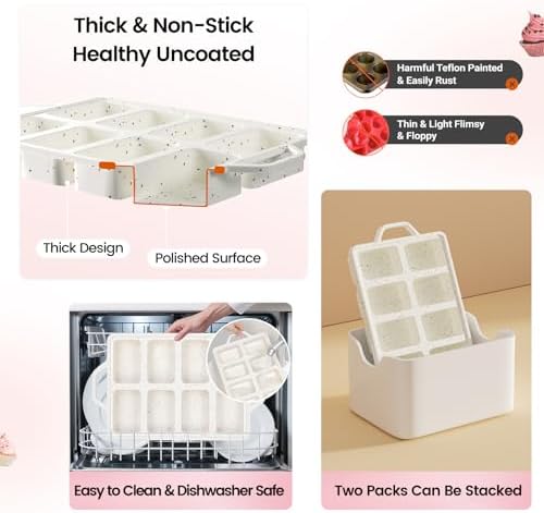2 Pack 8-Cavity Mini Silicone Loaf Pans, BPA-Free Reinforced Rim For