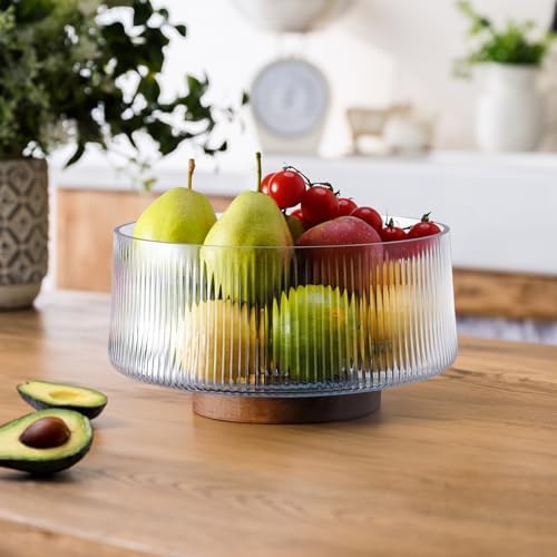 NiHome Glass Salad Bowl Set, Large Serving Bowl with Wood Utensils