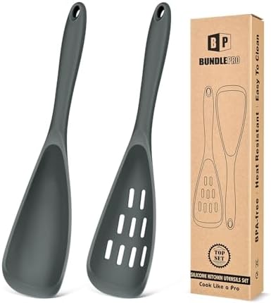 BUNDLEPRO Silicone Cooking Spoons for Nonstick Cookware, One-Piece