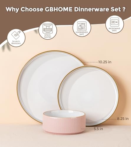GBHOME Stoneware Dinnerware Sets for 4, 12 Pieces Plates and Bowls Set