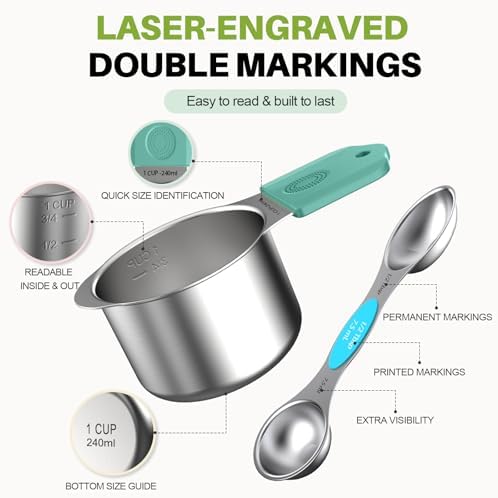 Magnetic Measuring Cups & Spoons Set of 16, Heavy Duty 304 Stainless