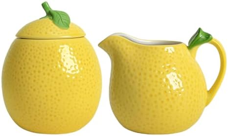 CHOOLD Ceramic Lemon Shape Creamer and Sugar Bowl Set, Cream Pitcher