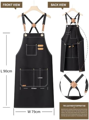 Cotton Canvas Cross-Back Apron with Pockets for Home Commercial Use