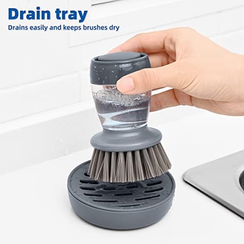 Dish Scrubber Brush with Soap Dispenser, 2 Brushes