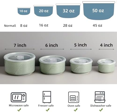 Ceramic Nesting Bowls with Lids, Set of 4, Green