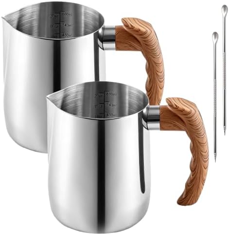 2 Pcs Stainless Steel Milk Frothing Pitcher - 20oz (600ml), Espresso