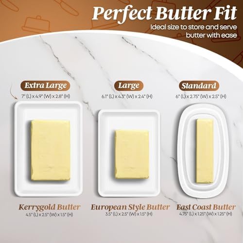 Flexzion Extra Large Ceramic Butter Dish with Lid, 8 Inch, White