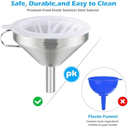5 Inch Stainless Steel Funnel with Strainer and 200 Fine Mesh Filter