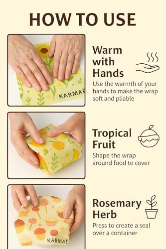Reusable Beeswax Food Wraps, 3 Pack and Roll, 16.9 x 39 Inch