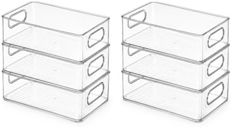 Stackable Refrigerator Organizer Bins, 6 Pack Clear Kitchen Organizer