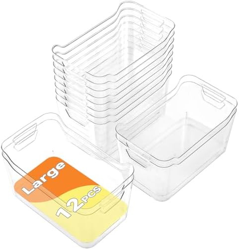 Clear Plastic Storage Bins - 12 Pack Pantry Organizers and