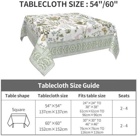 Spring Herbal Floral Square Tablecloth 54 Inch Wildflower Seasonal