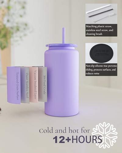 16 oz Tumbler, Insulated Tumbler with Straw, Iced Coffee Tumbler
