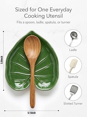 Green Ceramic Spoon Rest for Stove Top and Kitchen Counter