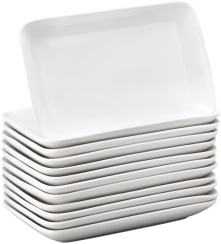 Irenare 12 Pcs 10 Inch Rectangular Salad Plates White Rectangular