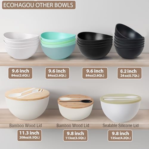 10" Large Salad Serving Bowl with Utensils in Lid, Bamboo Fiber Salad