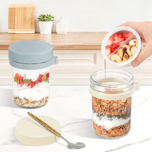 Xyptorix 4 Pack 16oz Glass Overnight Oats Containers with Lids &