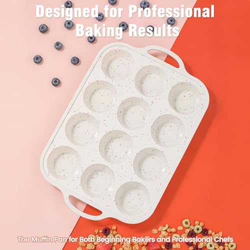 Silicone Muffin Pan for Baking with Metal Reinforced Frame, Nonstick