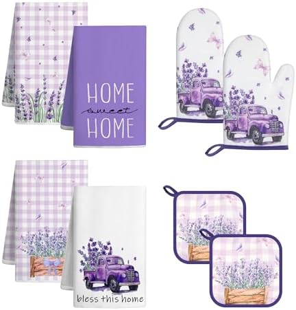 Lavender Spring Kitchen Towels and Oven Mitt Set, 8-Piece