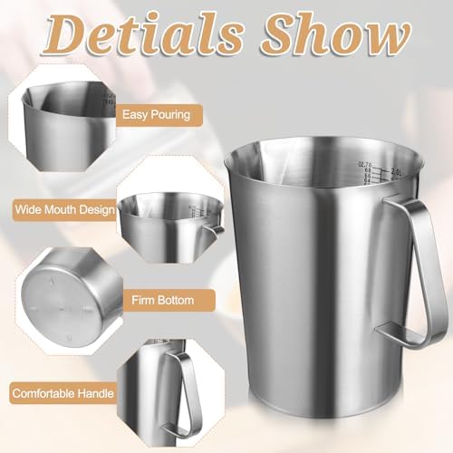 3 Pieces Stainless Steel Measuring Cups Metal Pitcher with Oz and ML