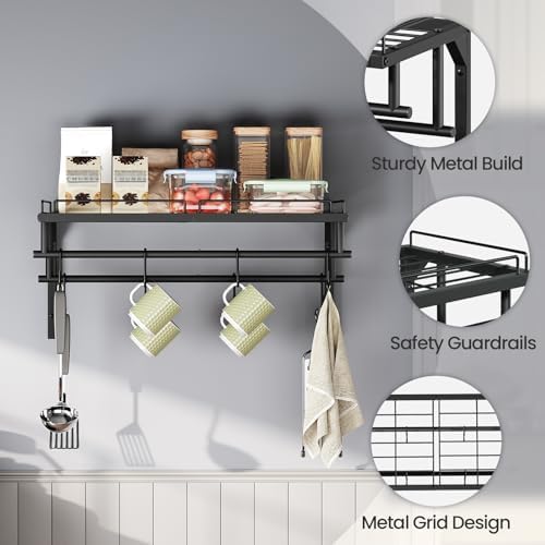 CHOEZON Hanging Pot Rack, Wall-Mounted Pot Rack, Kitchen Cookware Organizer, Metal Pot and pan Organizer Holder, for Cookware, Utensils Organization, Black TPR37BB