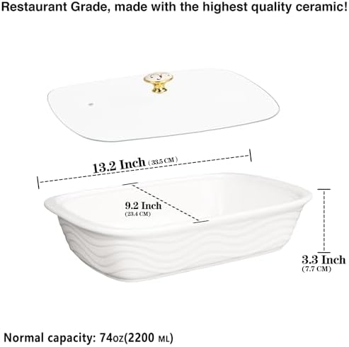 12" x 8" Ceramic Casserole Baking Dish With Glass cover, Lasagna Pan