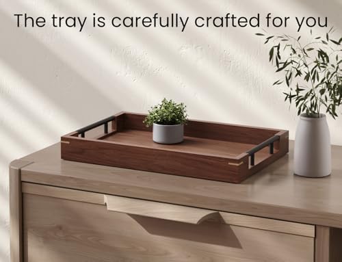 Fibogollo Walnut Wood Serving Trays with Metal Handles(Medium)
