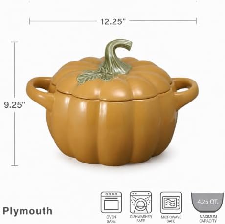 Pfaltzgraff Plymouth Pumpkin Covered Casserole Dish with Lid, 4.25 Qt