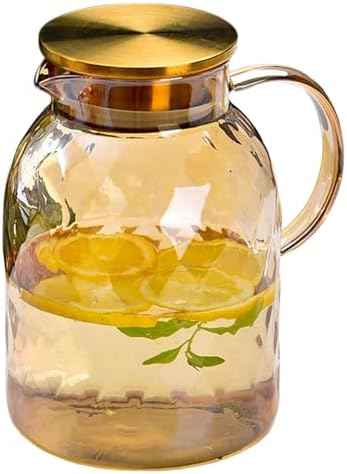 AEFPOYMXU 62oz Glass Pitcher with Lid - Amber Borosilicate Water