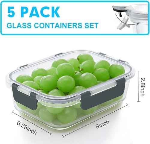 VERONES 5 PACK 36 OZ Glass Meal Prep Containers with Lids