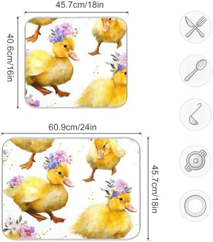 OTVEE Baby Duck Pattern Dish Drying Mat for Kitchen Counter Absorbent