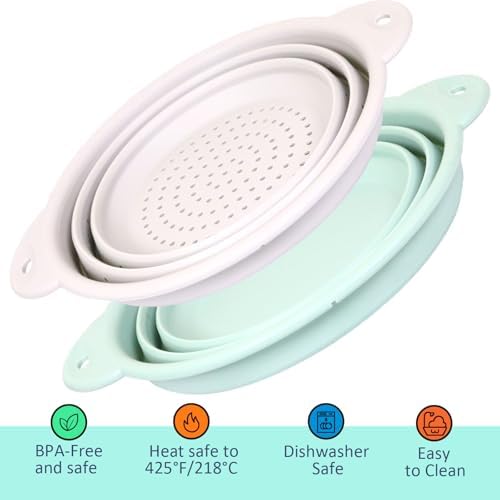 Collapsible Silicone Colander Basin Set, Thickened Strainer bowl, for