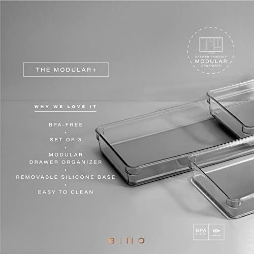 BINO | 3-Piece Drawer Organizer Bin Set - Grey, Large | THE MODULAR+