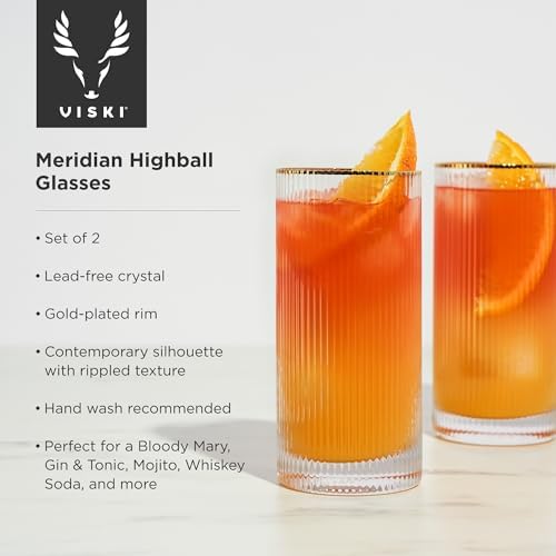 Viski Meridian Highball Glasses Set of 2 - Vintage Drinking Glass, Art