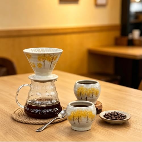 Autumn Tree Ceramic Pour Over Coffee Set with 2 Cups