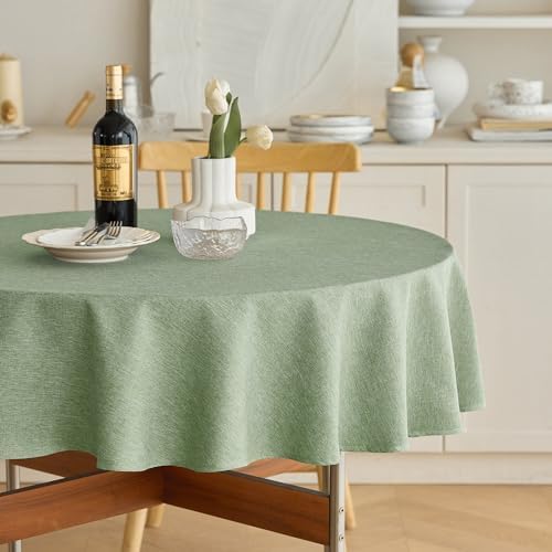 Decorelia Faux Linen Round Tablecloths 60 inch, Waterproof Decorative