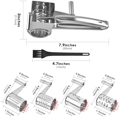 Stainless Steel Rotary Cheese Grater, 4 Drums