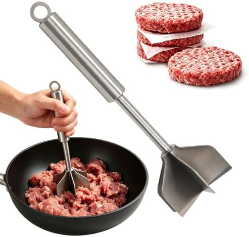 304 Stainless Steel Meat Chopper & Masher, 10.2 Inch 6-Blade Ground