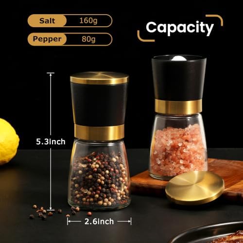 Gold Salt and Pepper Grinder Set, Stainless Steel, Ceramic Burrs
