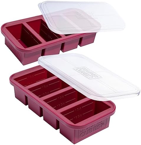 Souper Cubes 1 Cup Silicone Freezer Trays with Lids, Cranberry, 2-Pack