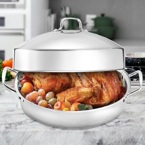 Roasting Pan With Rack and Lid,22INCH Oval Stainless Steel Turkey