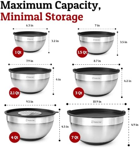 Priority Chef 6pc Stainless Steel Mixing Bowls with Lids Set, 7 Qt
