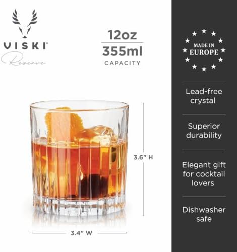 Viski Reserve Milo Crystal Old Fashioned Rocks Glasses, European