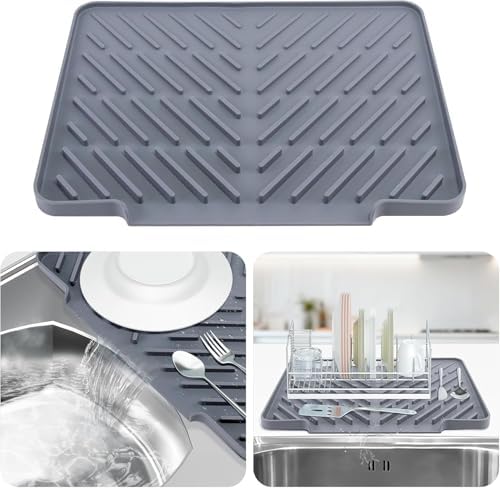 Silicone Dish Drying Mat for Kitchen Counter Essentials Wider Drain