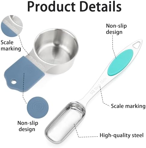 Magnetic Measuring Cups and Spoons Set, 7 Stainless Steel Measuring